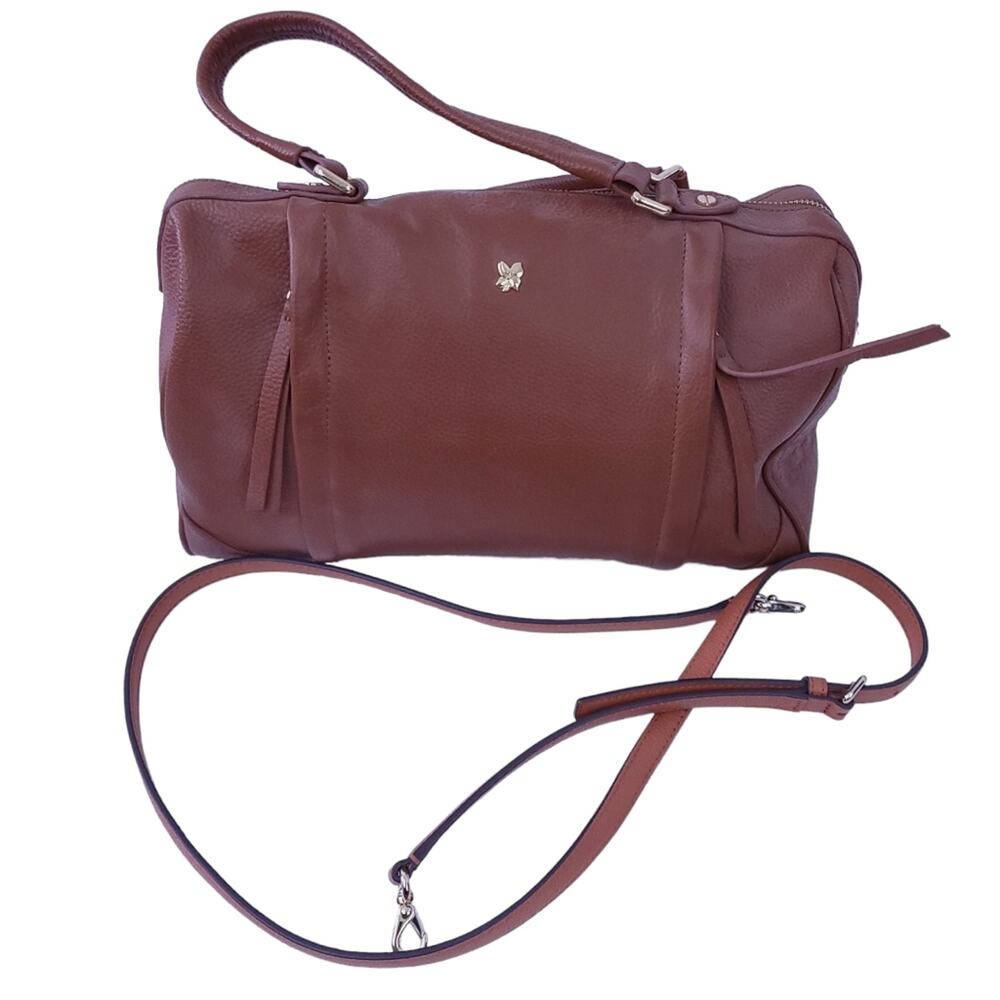 Ora Delphine Faux Leather Satchel Purse Shoulder Bag Handbag Brown Gold Hardware